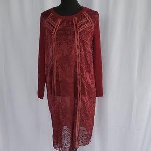 Vicky and Lucas Women's See through Burgundy Dress